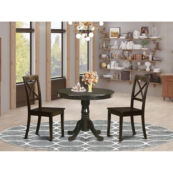 3 Piece Kitchen Set - Round Kitchen Table and 2 Dining Chairs - Cappuccino Finish (Seat's Type Options)