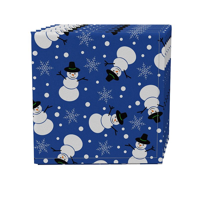 Napkin Set of 4， 100% Cotton， 20x20， Snowmen on Blue Background