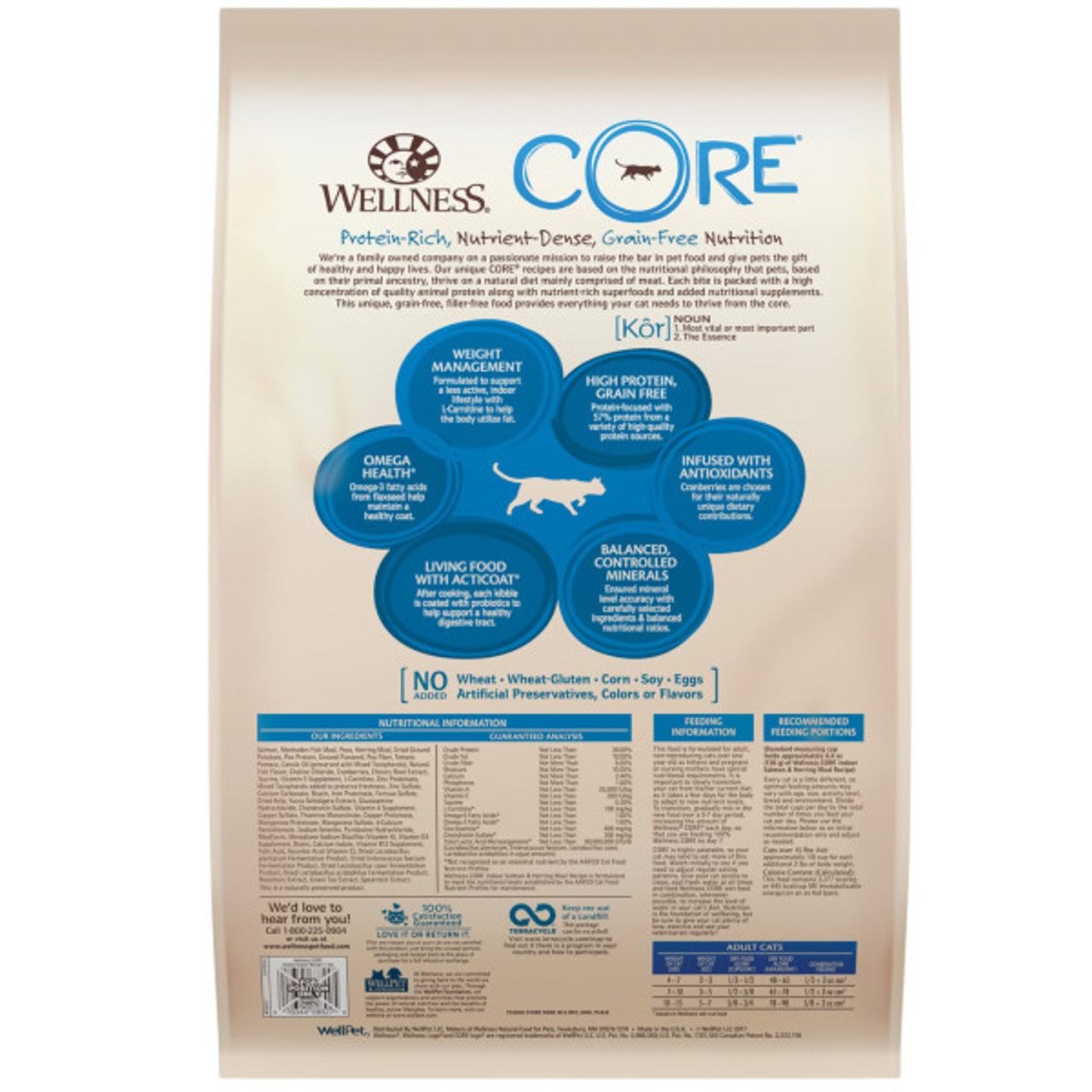 Wellness Core Grain-Free Indoor Salmon and Herring Meal Recipe Dry Cat Food， 11 Lb. Bag