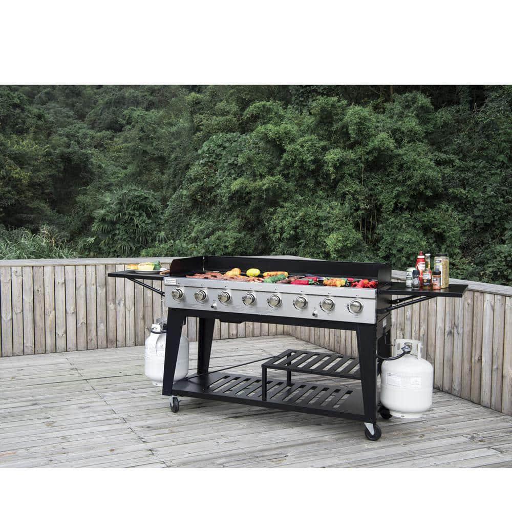 Royal Gourmet 8Burner Event Propane Gas Grill in Black with 2 Folding Side Tables with Cover