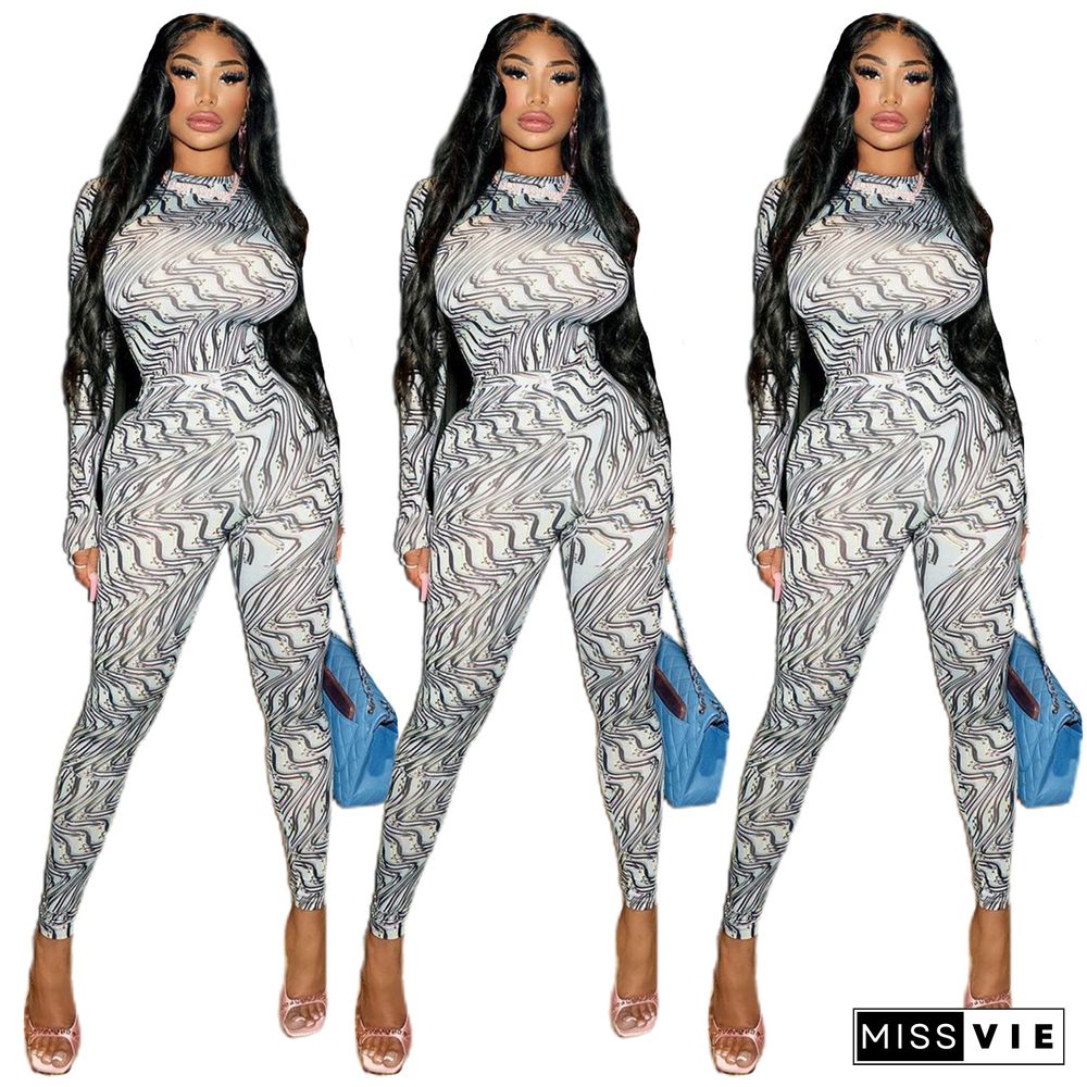 New Fashion Printed Long-sleeved Trousers Jumpsuit