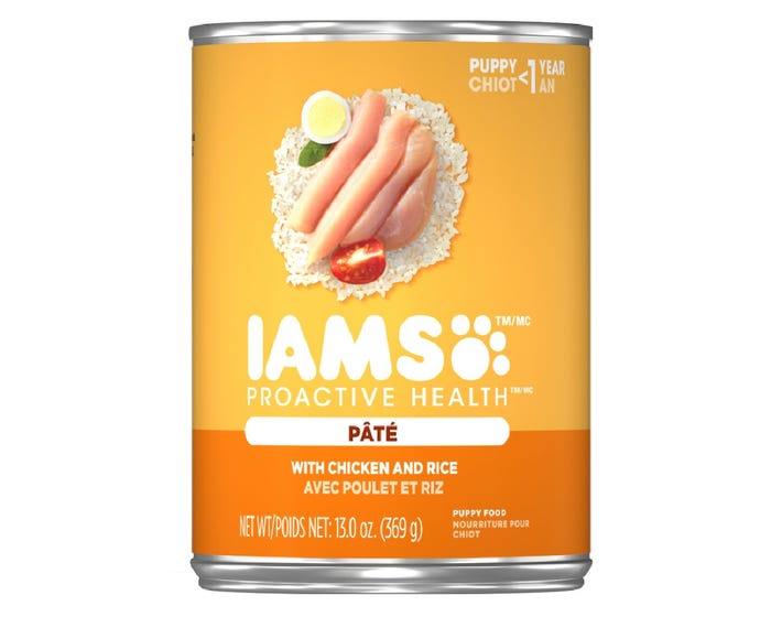 Iams ProActive Health Puppy with Chicken  Rice Pate Canned Dog Food， 13 oz. Can