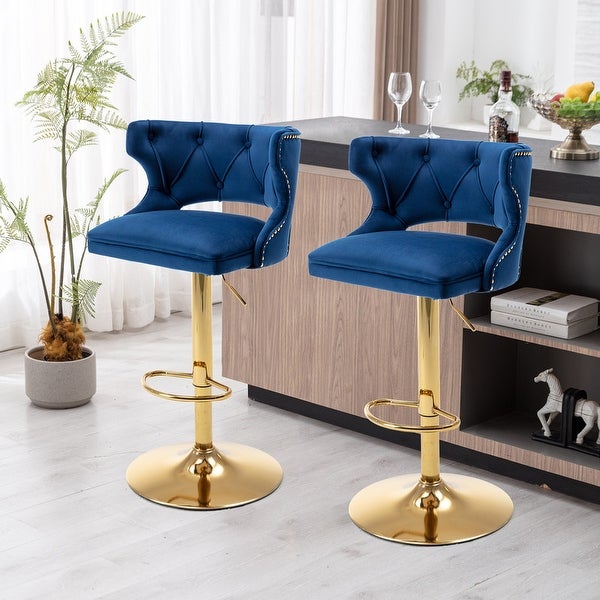 Counter Height Velvet Bar Stools With Back and Footrest(Set of 2)