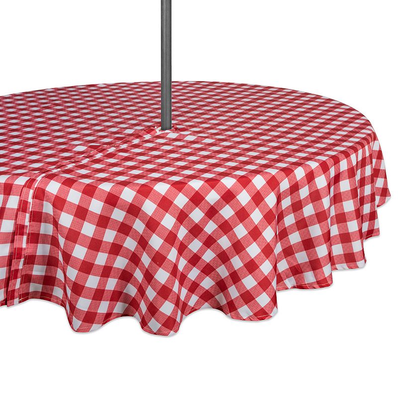 Red and White Checkered Pattern Outdoor Round Tablecloth with Zipper 60”