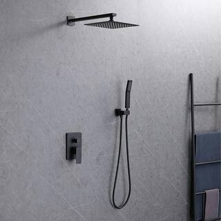 GIVING TREE 1-Spray 10 in. Square Rainfall Shower Head and Handheld Shower Head in Matte Black XLHDDFAR0004