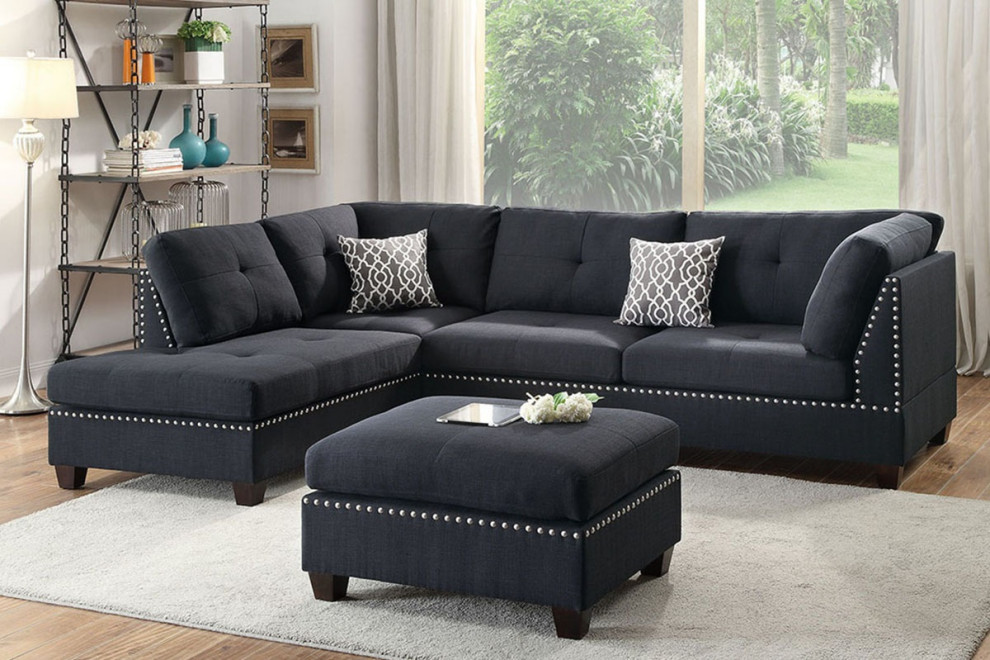 Loures 3 Piece Bonded Leather Sectional Sofa   Transitional   Sectional Sofas   by Hollywood Decor  Houzz