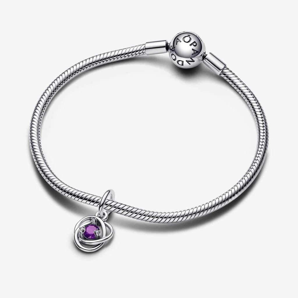 PANDORA  February Purple Eternity Circle Dangle Charm - Sterling Silver