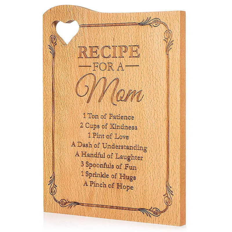 Engraved Wooden Cutting Board with Mother's Poem and Heart Shaped Cut Out， Kitchen Gift for Mom from Daughter