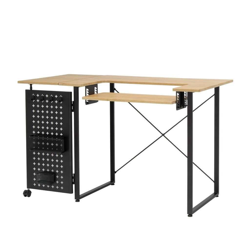 Sew Ready Pivot Sewing Table with Storage Panel and Adjustable Platform