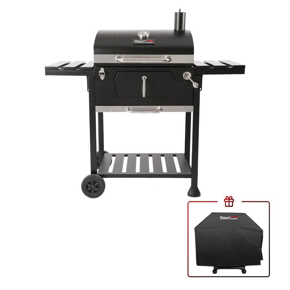 Royal Gourmet Charcoal Grill with 2 Side Table in Black Plus a Cover