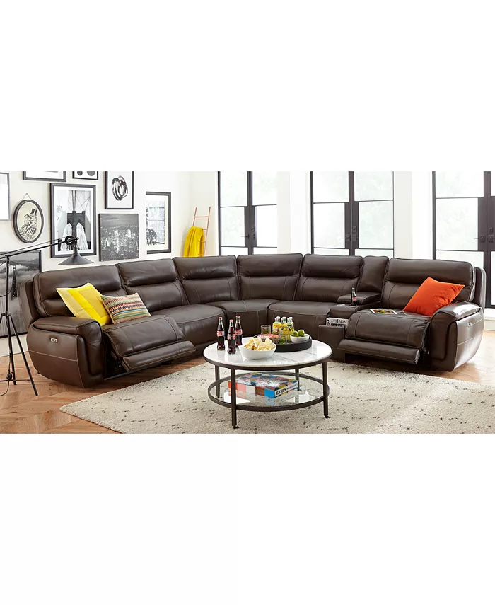 Furniture CLOSEOUT! Summerbridge 3-Pc. Leather Sectional Sofa with 3 Power Reclining Chairs Power Headrests and USB Power Outlet