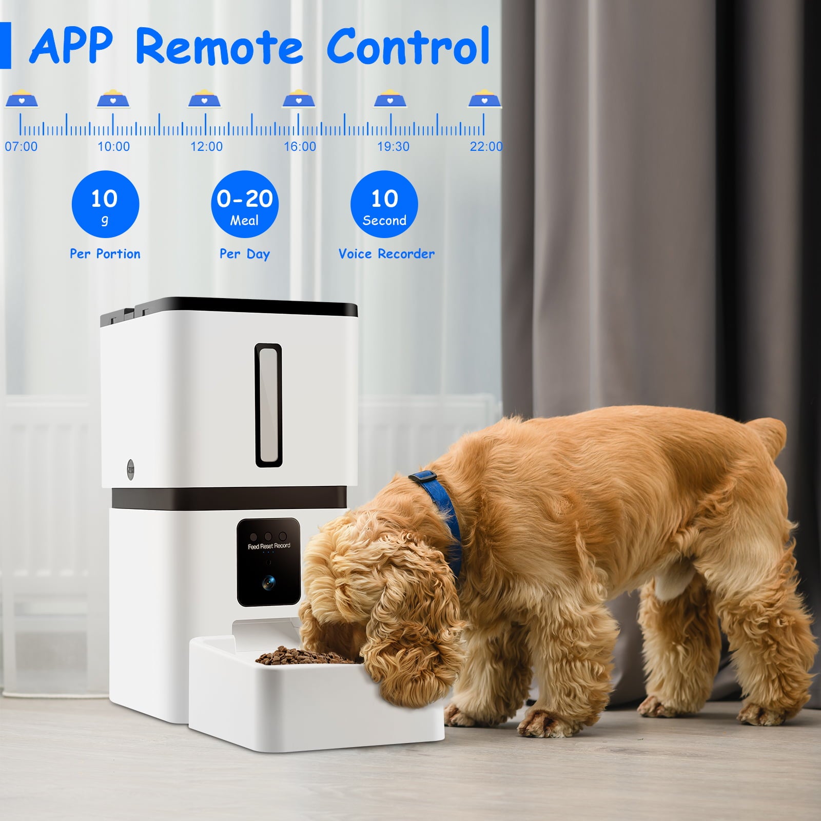 Tovendor Automatic Pet Feeder with 1080P Camera， 8L Large Food Dispenser for pet and dog， 5G WiFi Connect 2-Way Audio APP Control Pet Timer Feeder