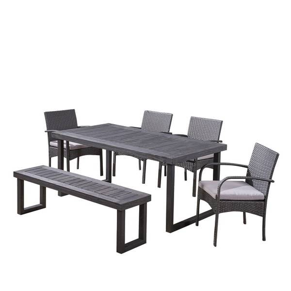 Stillwater Outdoor Aluminum Dining Set with Wicker Chairs and Bench