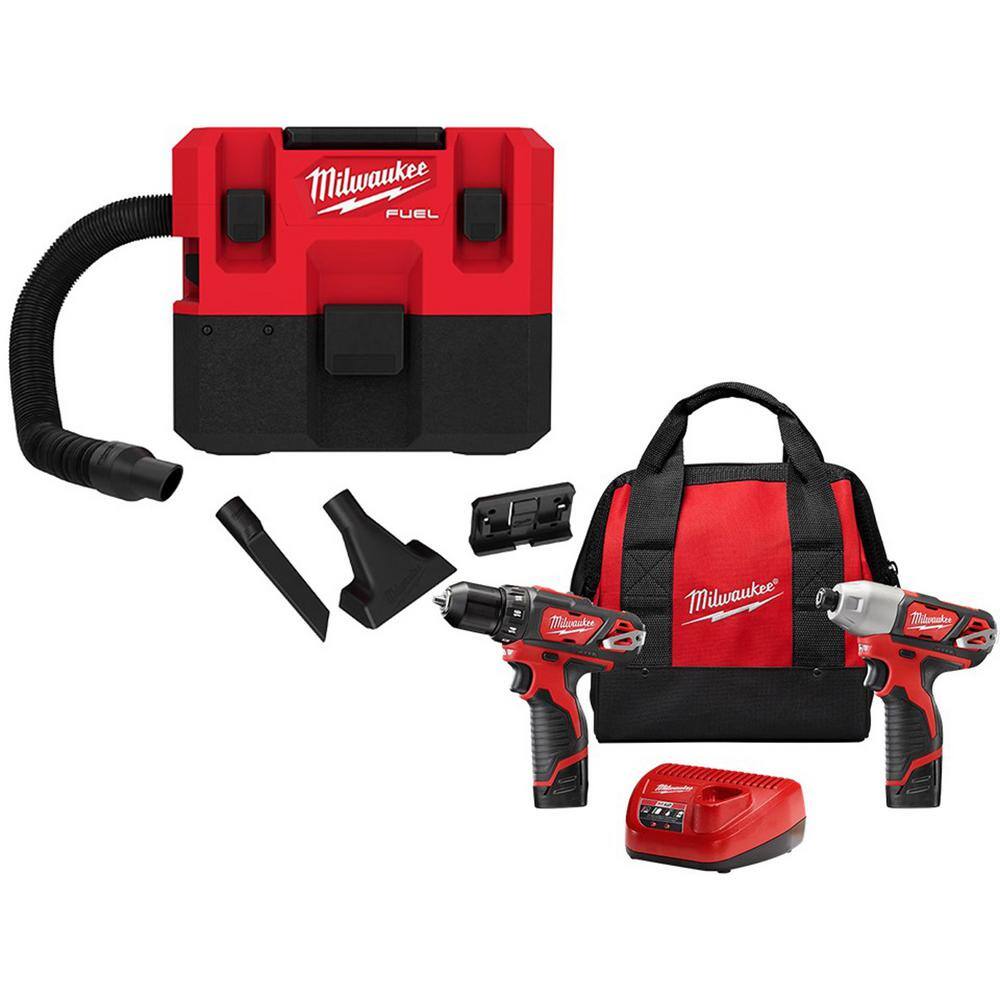 MW M12 FUEL 12-Volt Lithium-Ion Cordless 1.6 Gal. WetDry Vacuum wM12 Drill and Impact Driver Kit wBatteries and Charger 0960-20-2494-22