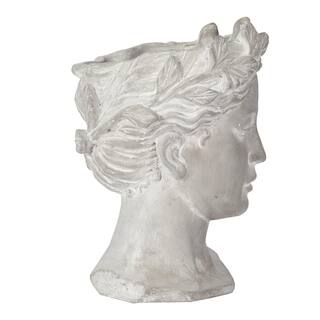 Noble House 6 in. x 9 in. Gray IndoorOutdoor Patio Greek Style Cement Head Planter 111402