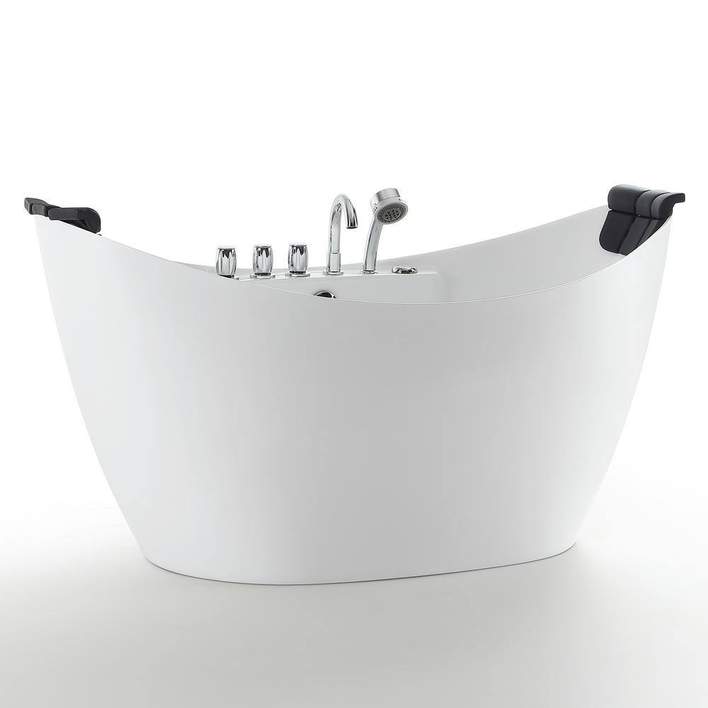 Empava Luxury 59 in. Center Drain Acrylic Freestanding Flatbottom Whirlpool Bathtub in White with Faucet EMPV-59AIS11