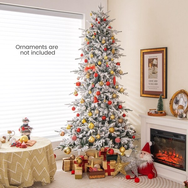 Costway 6 FT/7.5FT PreLit Christmas Tree Snow Flocked Hinged with