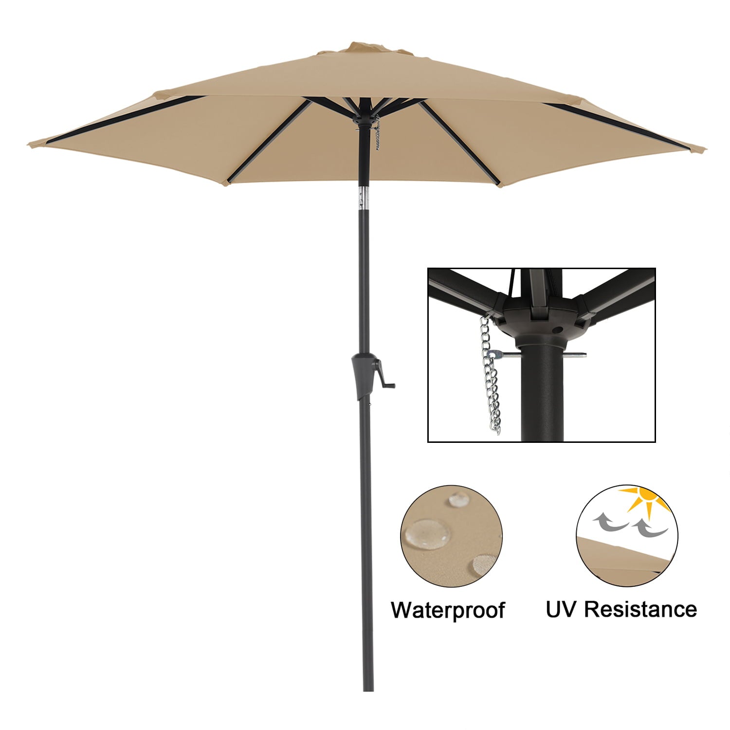 7.5 ft Patio Umbrella Outdoor Table Market Umbrella with Push Button Tilt and Crank, 6 Ribs, Beige