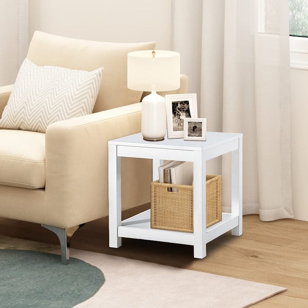 2-Tier End Table with Storage Shelf， Wood Side Table for Living Room - 17.7”