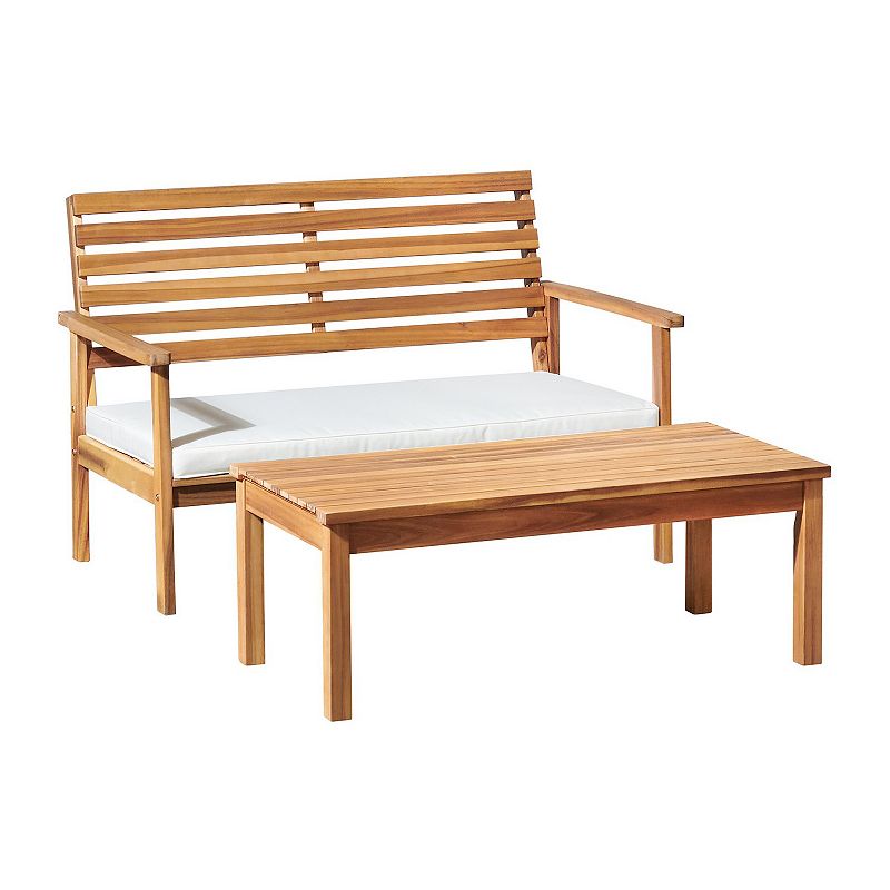 Alaterre Furniture Orwell Outdoor Patio Bench and Coffee Table 2-piece Set