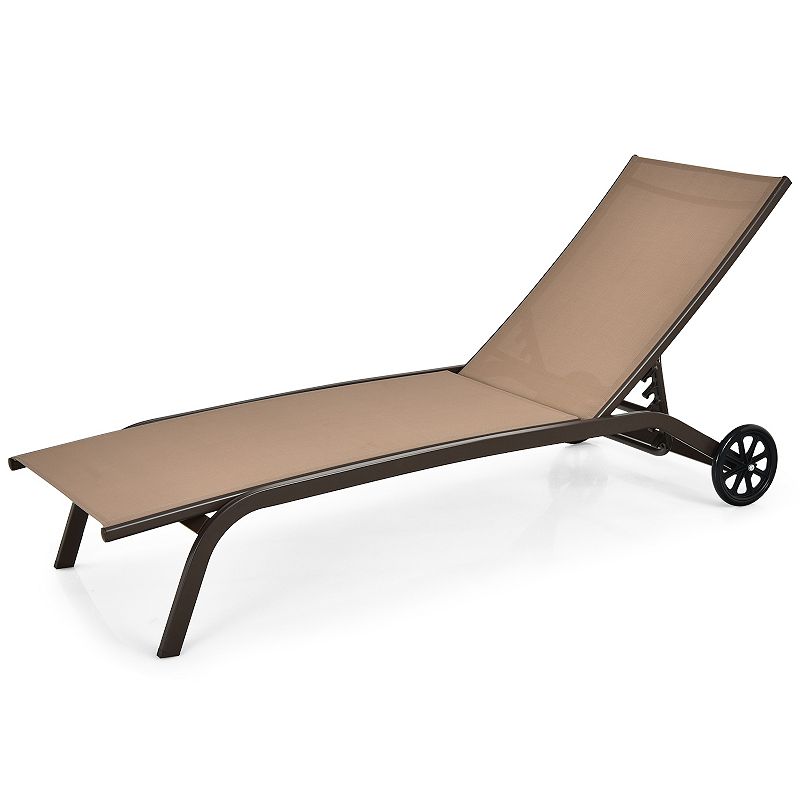 6-Poisition Adjustable Outdoor Chaise Recliner with Wheels