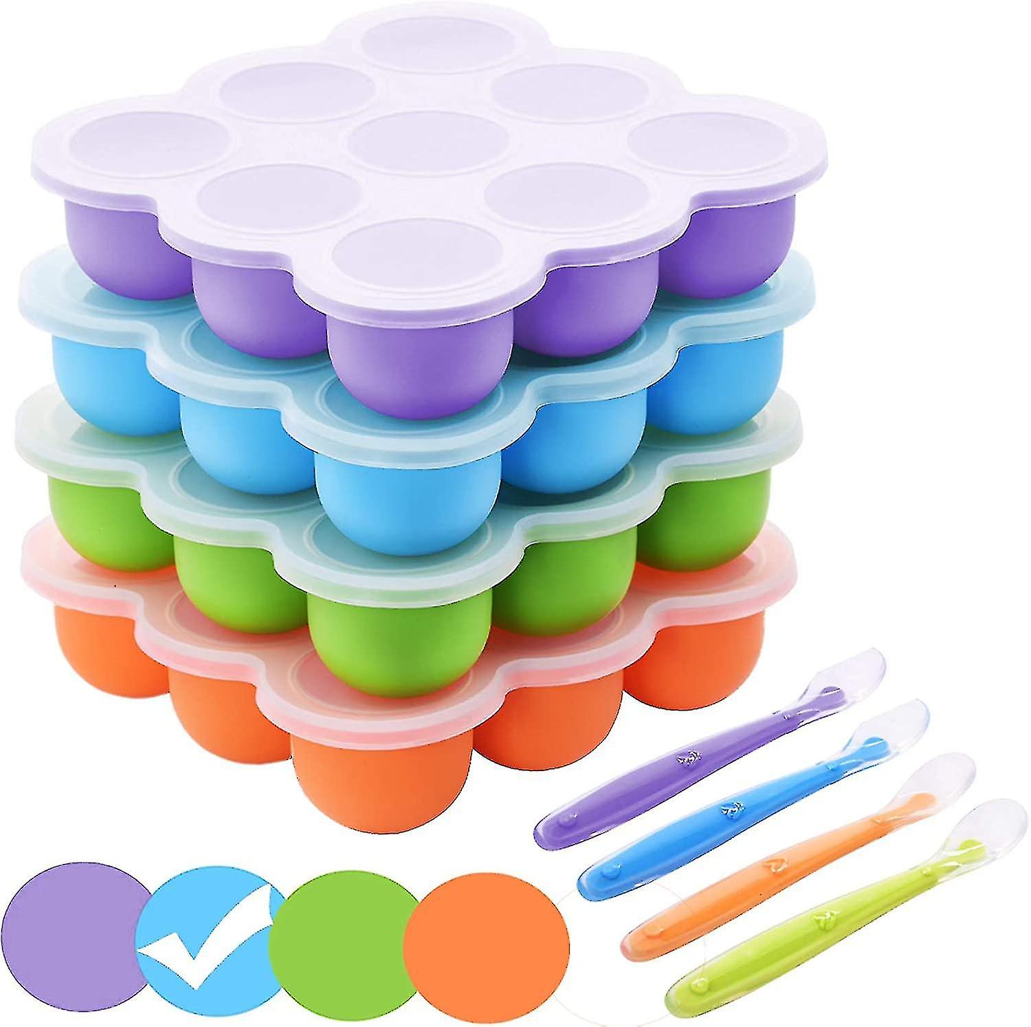 Food Container 9 Cavities Silicone Mold Reusable Container Baby Food Freezer Pans With Lid (blue)