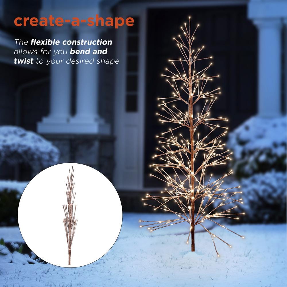 Alpine Corporation Indoor/Outdoor Artificial Flocked Christmas Tree with Warm White LED Lights, Brown BYS146L-WW