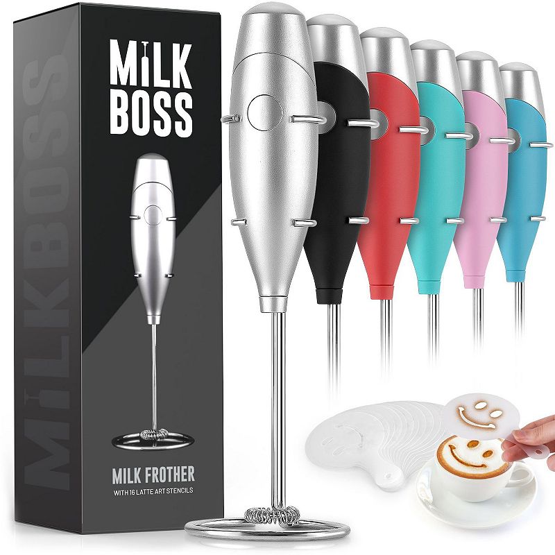 Milk Frother With 16-Piece Stencils