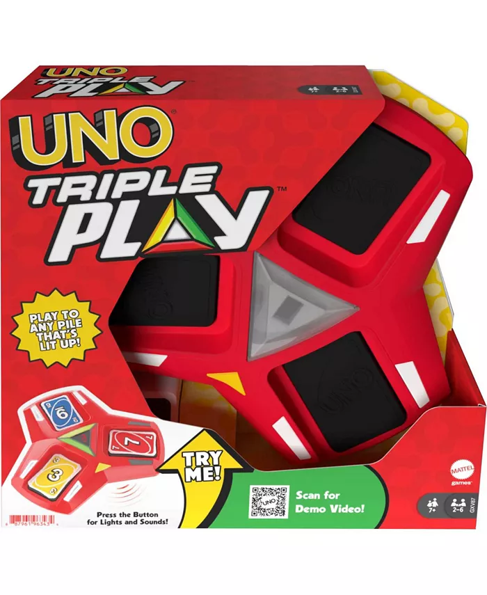 Mattel UNO Triple Play Card Game Game for Family Night Lights and Sounds