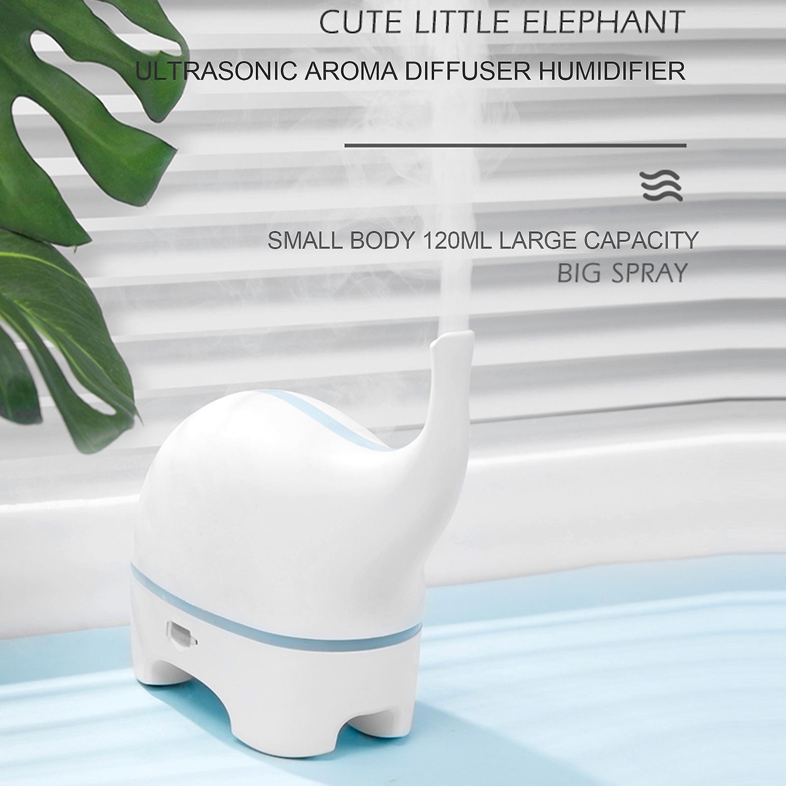 White Ultrasonic Aroma Diffuser Humidifier Small Elephant Style Essential Oil Diffuser 120ml Portable Waterless Auto Power Off Colorful Night Light Fo