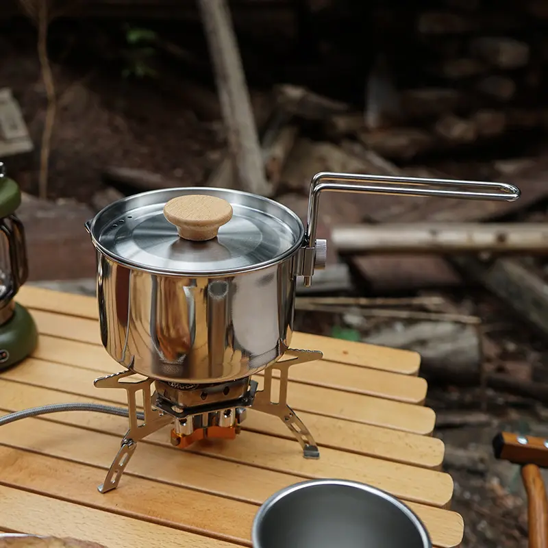 Outdoor camping 304 stainless steel kettle Hiking portable folding fishing multi function camping pot