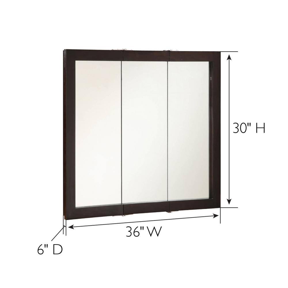 Design House Ventura 36 in. W x 30 in. H x 6 in. D Framed Tri-View Surface-Mount Bathroom Medicine Cabinet in Espresso 541359-ESP