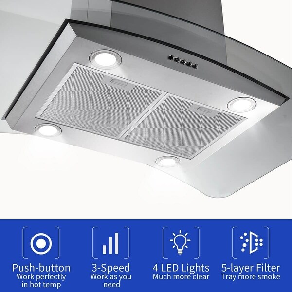 36 inch Stainless Steel Island Mount Range Hood 900CFM with LED Lights