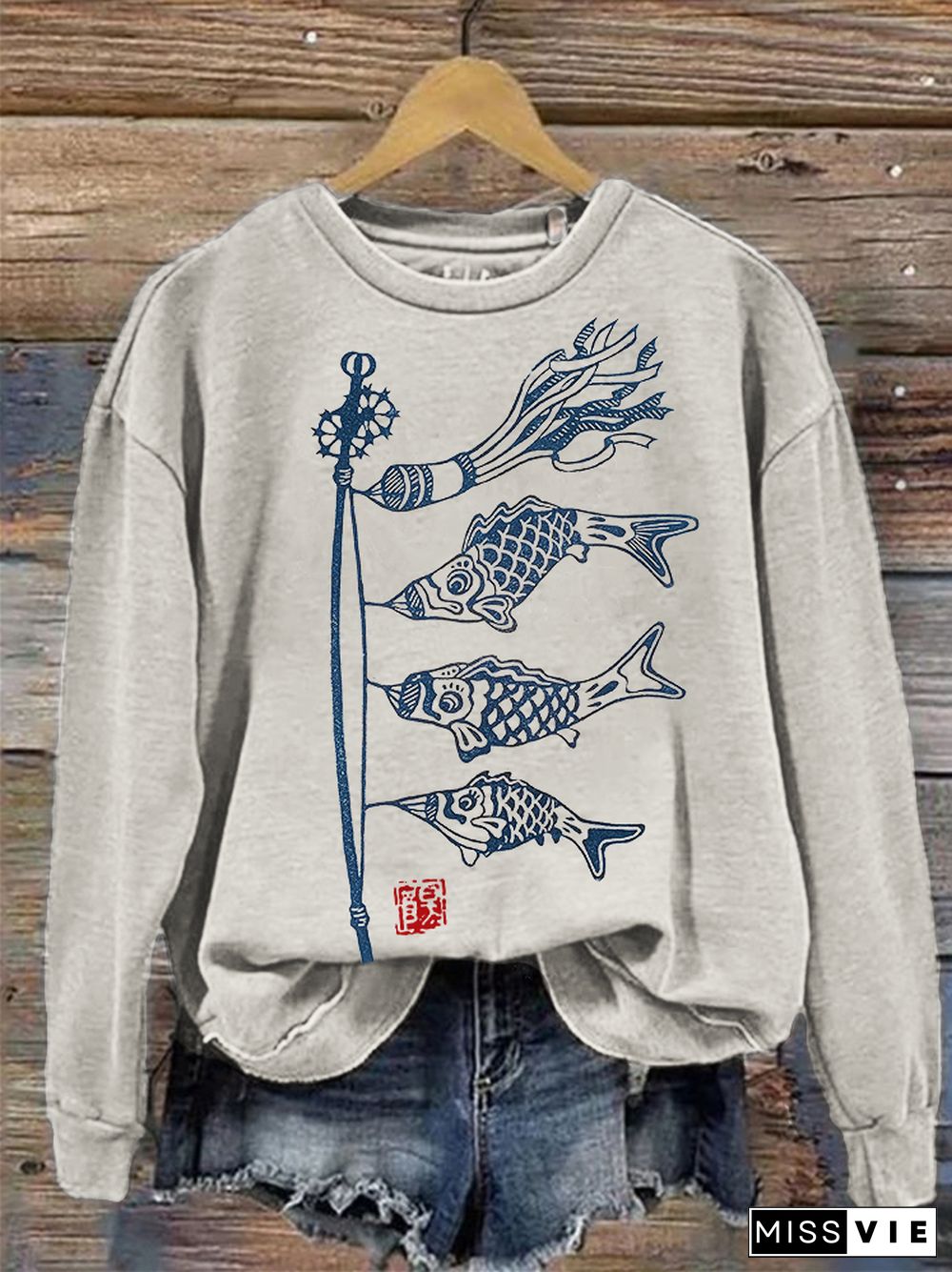 Carp Streamer Koinobori Japanese Lino Art Sweatshirt