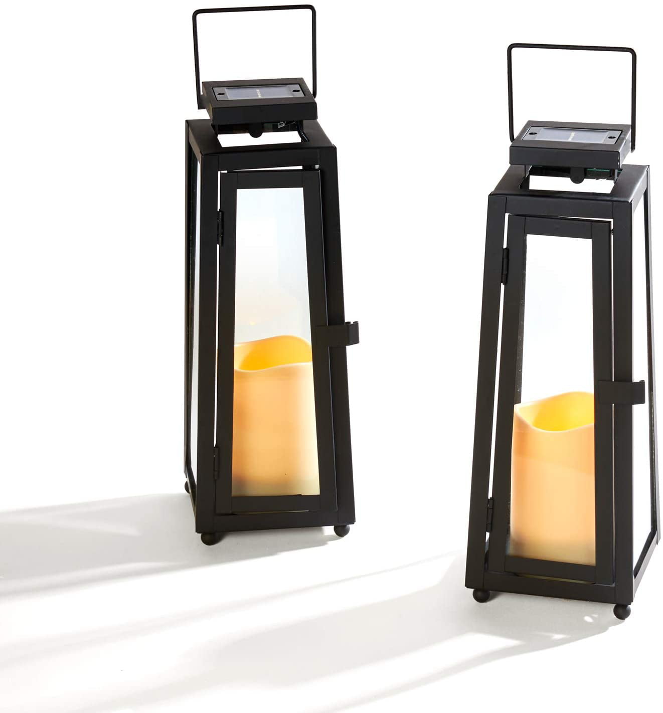 LampLust Quincy Black Medium Solar Metal Lanterns， Set of 2 - 4 x 11