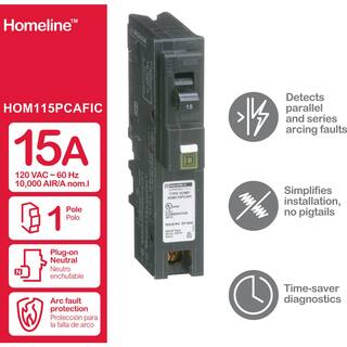 Square D Homeline 15 Amp Single-Pole Plug-On Neutral Combination Arc Fault Circuit Breaker(HOM115PCAFIC) HOM115PCAFIC