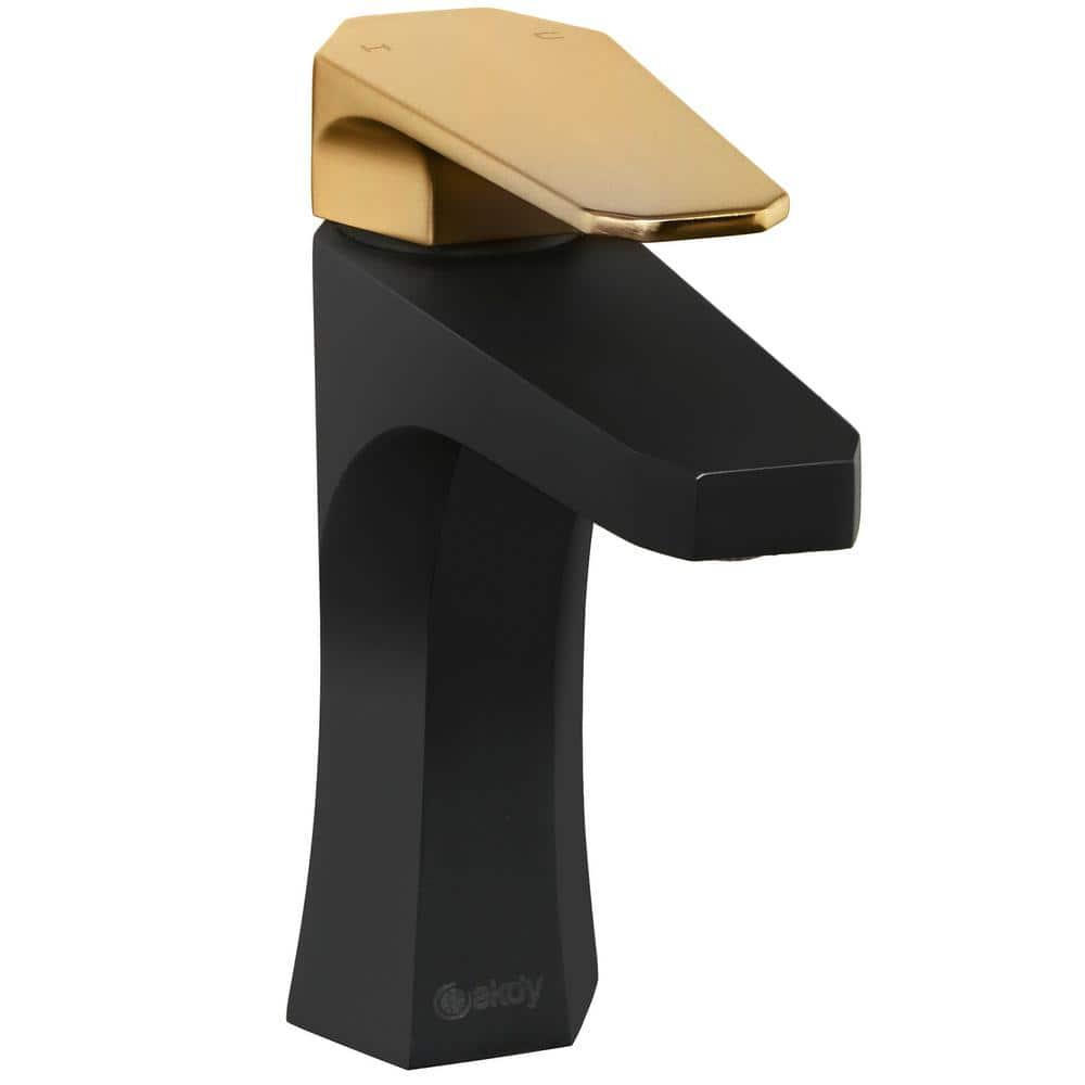 AKDY Single Hole SingleHandle Bathroom Faucet in Matte Black with Brushed Gold Handle