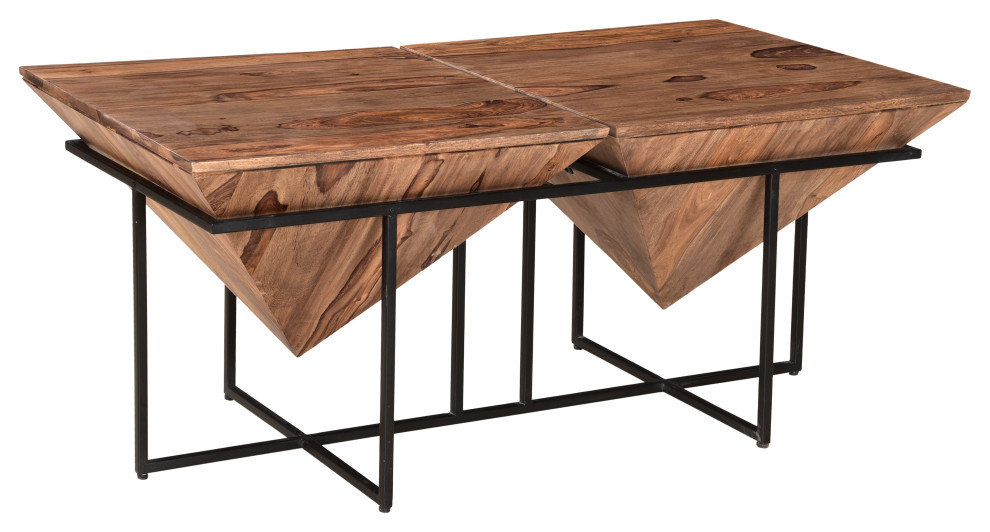 Shep Modern Sheesham Wood Rectangular Pyramid Cocktail Table Black Metal Legs   Industrial   Coffee Tables   by Coast to Coast Imports  LLC  Houzz