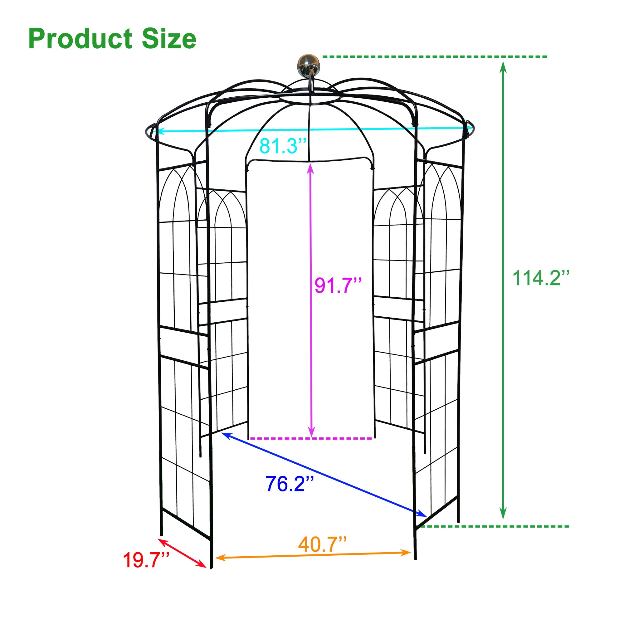 Aibecy Metal Garden Arch Iron Garden Arbors Gazebo Dia81.3'' x 114.2'' High Birdcage Shape Pergola Pavilion for Wedding Ceremony Outdoor Black