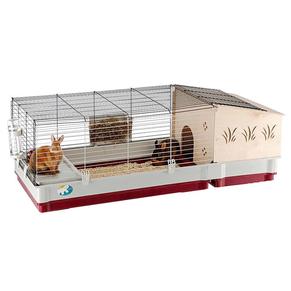 Ferplast Krolik XL Rabbit Cage 140 (Includes Wood Hutch) | 55.9L x 23.62W x 19.7H inches | Burgundy and Cream