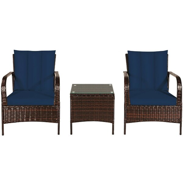 Costway 3 PCS Patio Wicker Rattan Furniture Set Coffee Table and 2