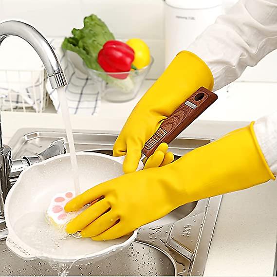 2 Pairs Latex Gloves Waterproof Kitchen Cleaning Gloves Protective Gloves(yellow Size L)