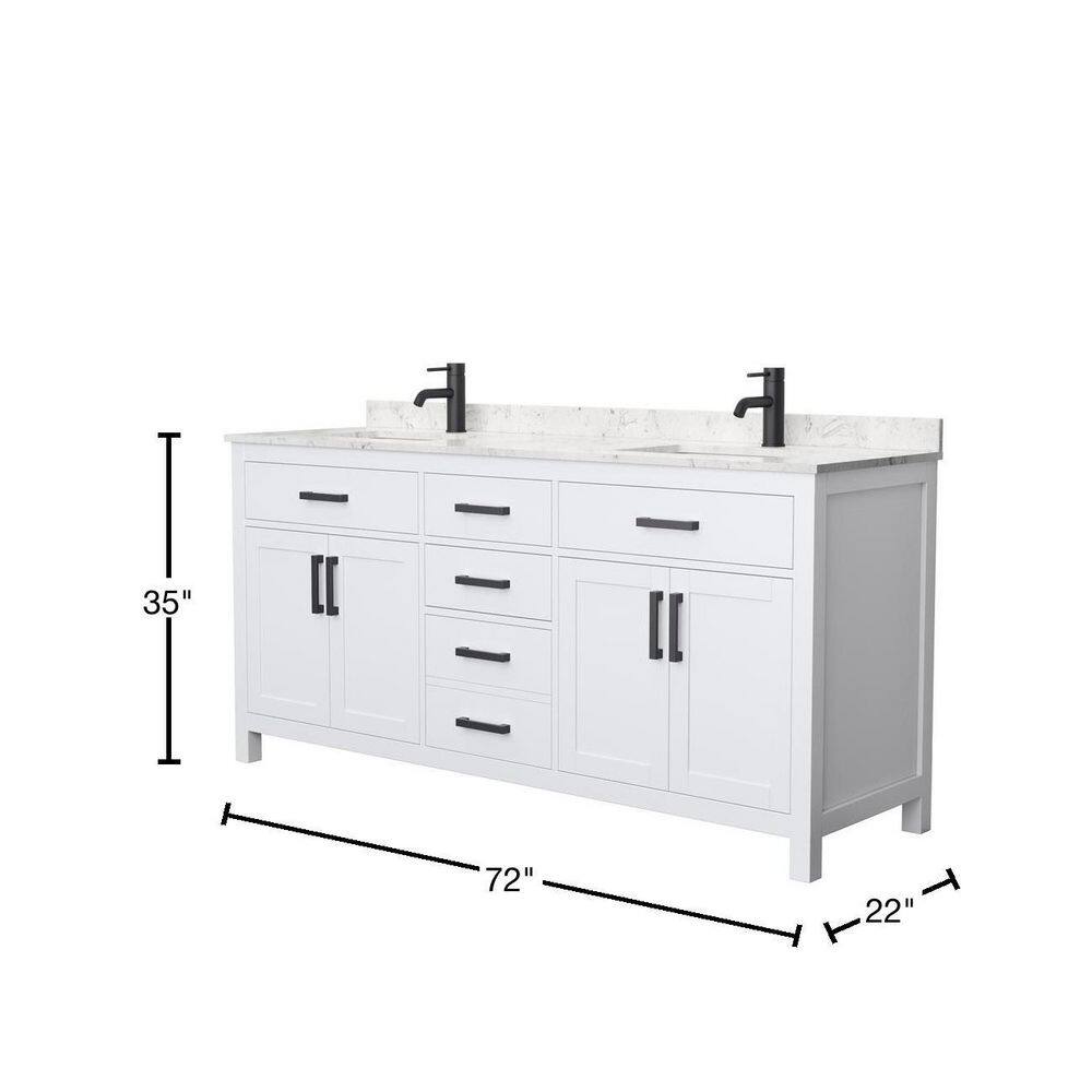 Wyndham Collection Beckett 72 in. W x 22 in. D x 35 in. H Double Sink Bath Vanity in White with Carrara Cultured Marble Top WCG242472DWBCCUNSMXX