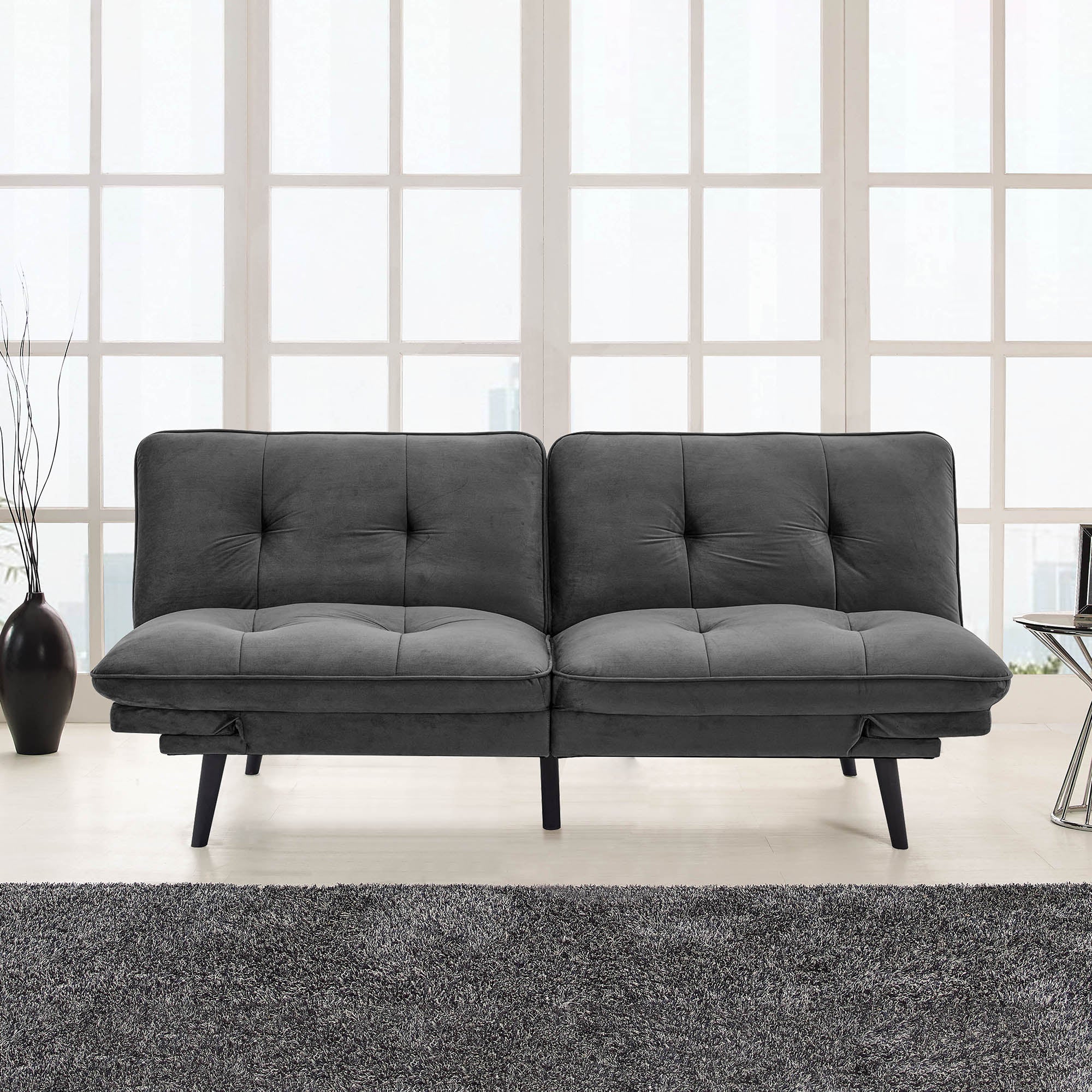 Serta Forrester Futon Sofa with Power Outlet and USB Ports, Slate Gray Fabric