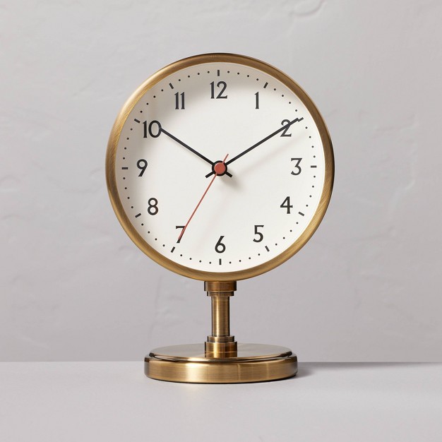 Brass Pedestal Table Clock Antique Finish With Magnolia