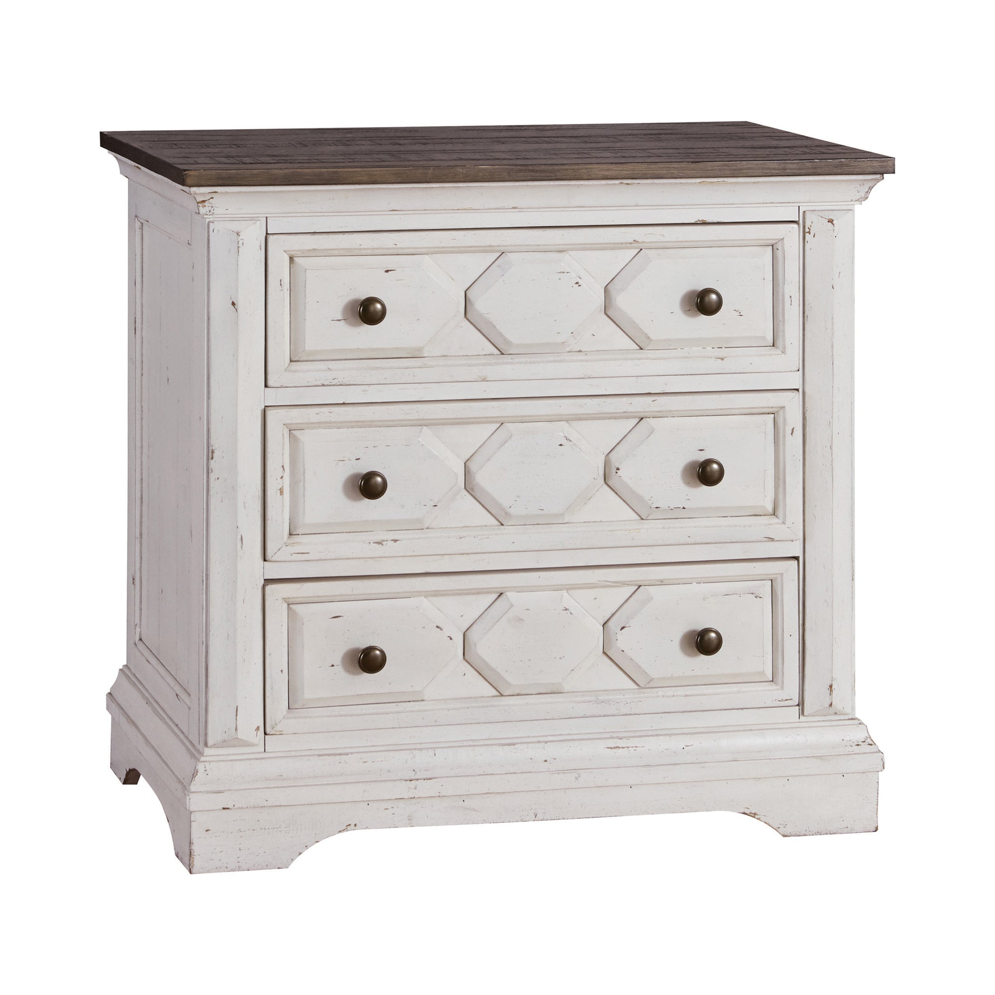 Celeste 3-drawer Nightstand Vintage White and Rustic Latte