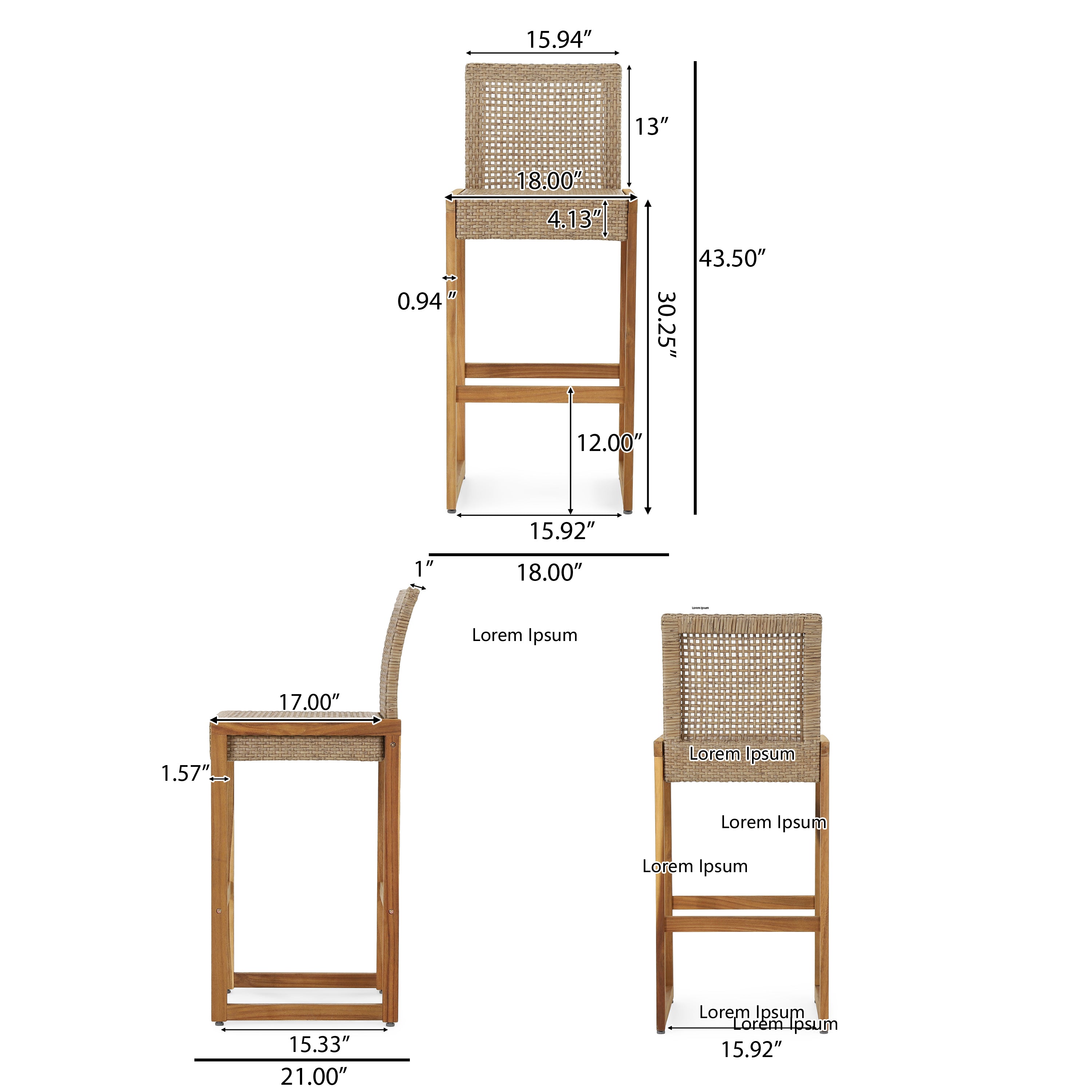 Resaca Outdoor Wicker Barstools, Set of 2, Light Multi-Brown and Teak