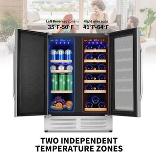 Velivi 24 in.Dual Zone 20-Wine Bottles and 88-Can Built-In and Freestanding with French Door Beverage Cooler in Stainless Steel KMYL120-2HD