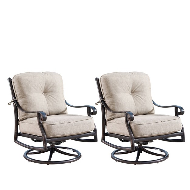 2pk Aluminum Outdoor Deep Seating Swivel Rocking Club Chairs With Cushions Copper tan Oakland Living