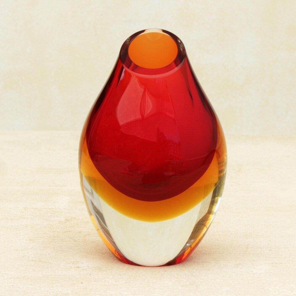 Novica Handmade Fiery Droplet Art Glass Decorative Vase